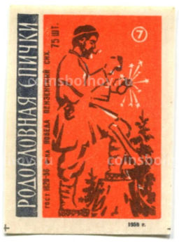 Этикетка спичечная Родословная спички №7 фабрика Победа