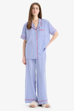 Fall in Love Pijama Tak?m? Viskon K?sa Kollu Pijama Ustu Esnek Belli Uzun Pijama Alt?