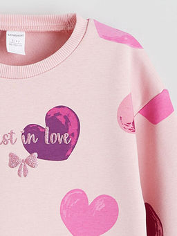 Kalp Bask?l? K?z ?ocuk Sweatshirt