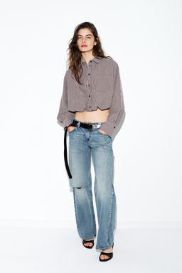 CAMISA GLOBO CUADRO VICHY / Marr?n / Crudo