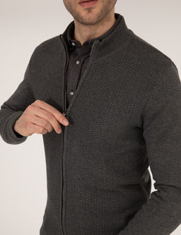 Gri Melanj Slim Fit Fermuarl_ Triko H_rka