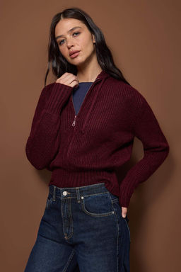 Murdum Yumusak Dokulu Kapusonlu Fermuarl? Triko H?rka TWOAW26HI00296