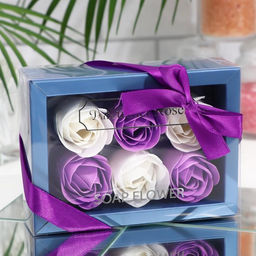 Мыльные розы, белые и фиолетовые, набор 6 шт.
