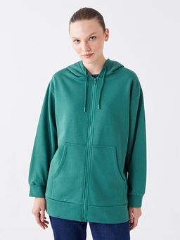 Kap??onlu D?z Oversize Kad?n Kal?n Fermuarl? Sweatshirt