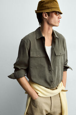 CAMISA FLUIDA RELAXED FIT BOLSILLOS / Khaki oscuro - Zara фото 5
