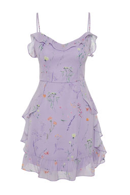 TRENDYOLMILLA Mint Cicek Desenli A Kesim Mini Astarl? Volanl? Dokuma Elbise TWOSS20EL1267 фото 6