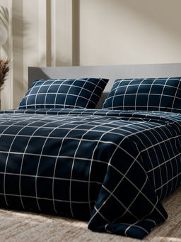 Постельное бельё Этель Дуэт Клетка, синее, 143?215-2 штуки, 220?240, 50?70-2 штуки, бязь, 125 г/м?  фото 2