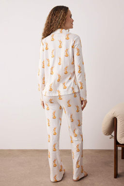 Trendyolmilla Cok Renkli %100 Pamuklu Cizgili Tavsan Desenli Orme Pijama Tak?m? THMAW25PT00193  фото 9