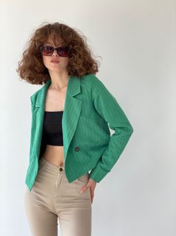 6793 Жакет укороченный двубортный в зелёном цвете - Martichelli фото 17