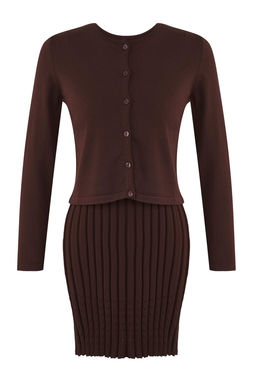 Kahverengi 2li Premium/Ozel Iplik Merserize Gorunumlu Mini Triko H?rka-Elbise Tak?m TWOAW26EL00004 - Trendyolmilla фото 5