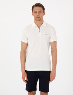 Ekru Slim Fit _rme Dokulu Polo Yaka Ti__rt