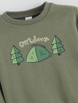 Bisiklet Yaka Bask?l? Erkek ?ocuk Sweatshirt