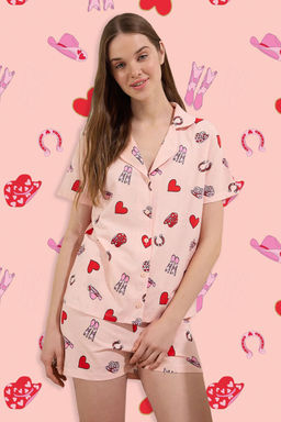 Trendyolmilla Pembe %100 Pamuklu Kalpli Sortlu Orme Pijama Tak?m? THMSS25PT00298