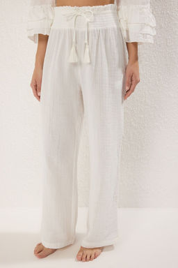 Plaj Giyim %100 Pamuk Ekru Dokuma Volanl? Yuksek Bel Bluz-Pantolon Tak?m TBESS25AU00107 - Trendyolmilla фото 3