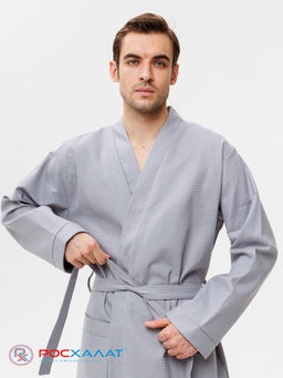 Мужской вафельный халат с планкой серый В-03 (20) - Росхалат фото 9