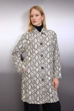 Cok Renkli Y?lan Desenli Suni Deri Mono Kapama Oversize Uzun Trenckot TWOAW26TR00003 - Trendyolmilla фото 7