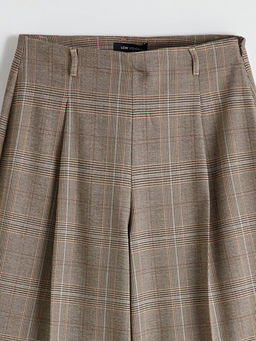 Loose Fit Ekose Geni? Pa?a Kad?n Pileli Pantolon