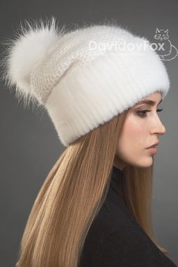 Шапка Оливия норка трикотаж белая