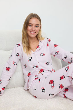 Pembe Penguen Desenli Biye Detayl? Polar K?sl?k Orme Pijama Tak?m? THMAW25PT00029