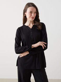 Ka??k Yaka Pul ??lemeli Kad?n Bluz