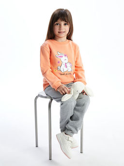 Bisiklet Yaka Uzun Kollu Bask?l? K?z Bebek Sweatshirt ve E?ofman 2li Tak?m