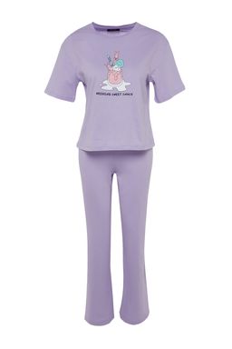 Trendyolmilla Lila %100 Pamuklu Eglenceli Bask?l? T-shirt-Pantolon Orme Pijama Tak?m? THMSS23PT00134 фото 31