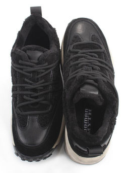 04-XKL23-138R BLACK Кроссовки утепленные женские (натуральная кожа, натуральная замша, байка)