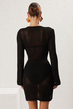TRENDYOLMILLA Beyaz Mini Triko Triko Plaj Elbisesi TBESS25EL00004 фото 14