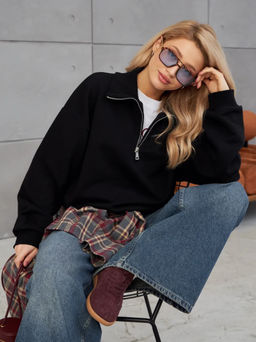 K12592 Свитшот OVER SIZE (плотный хлопок) ЧЕРНЫЙ