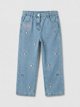 Regular Fit Hello Kitty Nak??l? K?z ?ocuk Jean Pantolon