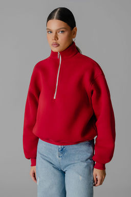 Арт. 1902 Свитшот женский с начесом полузамок 42-50 (5 шт) Цвет:красный