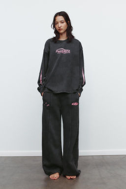 FADED-EFFECT T-SHIRT WITH SLOGAN