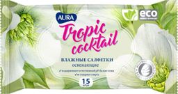 AURA влажн.салфетки Освеж. (15шт) TROPIC COCTAIL компакт
