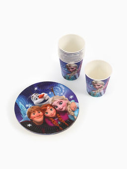 Посуда одноразовая бумажная на 10 персон: стаканы, тарелки, скатерть, Холодное сердце