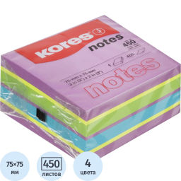 Стикеры Kores CUBO 75х75мм,смешан.неон.цв. (фиол,желт,син,зелен) 450л 48464  фото 2