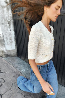 KNIT CARDIGAN WITH METALLIC THREAD DETAIL - Zara фото 2