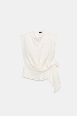 TOP SATINADO HOMBRERAS NUDO / Crudo - Zara фото 5