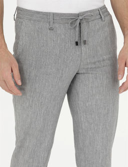 Gri Ex. Slim Fit Keten Kar___ml_ Kuma_ Pantolon