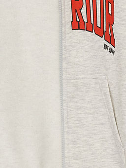 Kap??onlu Bask?l? Uzun Kollu Erkek ?ocuk Fermuarl? Sweatshirt