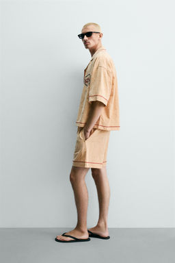 SHORTS RELAXED FIT JACQUARD BORDADOS / Arena - Zara фото 4