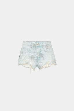 SHORTS DENIM TIRO ALTO ROTOS BRILLOS / Azul claro - Zara фото 6