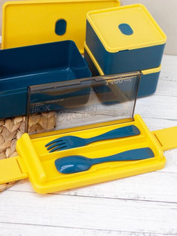 Ланчбокс "Big life", yellow-blue (ложка+вилка), 1400 мл