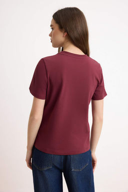 Bordo Slogan Regular/Normal Kal?p K?sa Kollu %100 Pamuk Orme T-Shirt TWOSS26TS00153 - Trendyolmilla фото 4