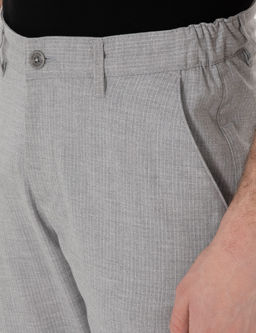 Gri Slim Fit Beli Lastikli _izgili Kanvas Pantolon
