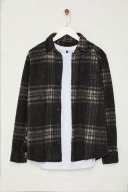 TRENDYOL MAN Siyah Oversize Fit K?sl?k Kareli Oduncu Gomlek Ceket TMNAW25GO00025 - Trendyolmilla фото 7