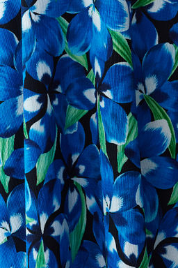 Mavi Bask?l? Ayarlanabilir Ask?l? Kare Yaka A-Line Burumcuk/Dokulu Orme Maxi Elbise TWOSS24EL00060