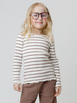 КР 302820/сахар,капучино,полоска к633 лонгслив (футболка дл.рукав) для дев - Crockid фото 7