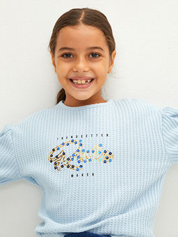 Bisiklet Yaka Bask?l? Uzun Kollu Pamuklu K?z ?ocuk Ti??rt