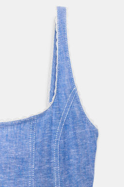 VESTIDO MIDI CON LINO PUNTILLA / Azul claro - Zara фото 8