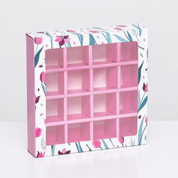 Цена за 5 шт. Коробка для 16 конфет, «Тюльпаны» 17.7×17.7×3.8 см